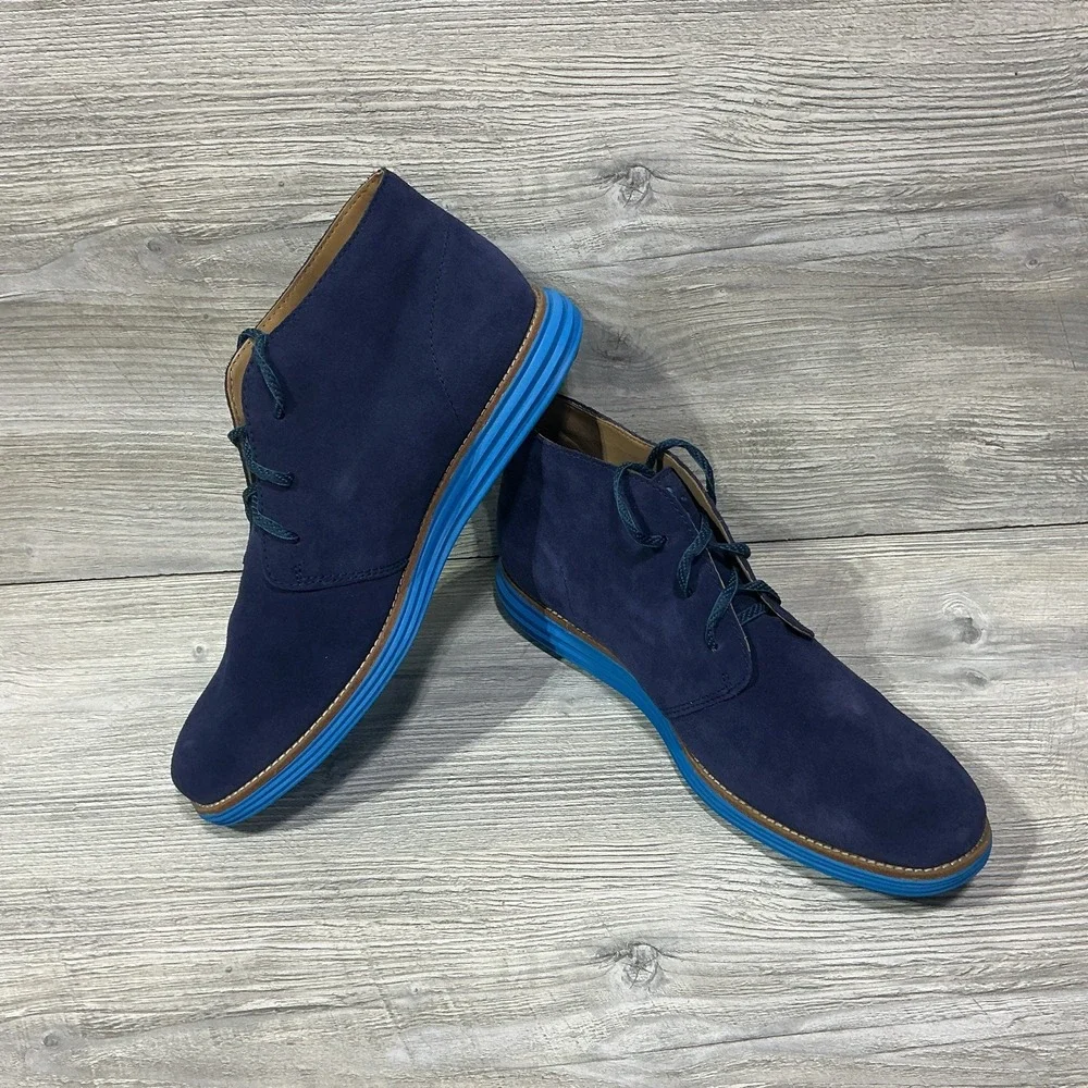 Cole Haan LunarGrand Chukka Boots Mens Size 13 M Blue Suede C13627 Desert Preppy